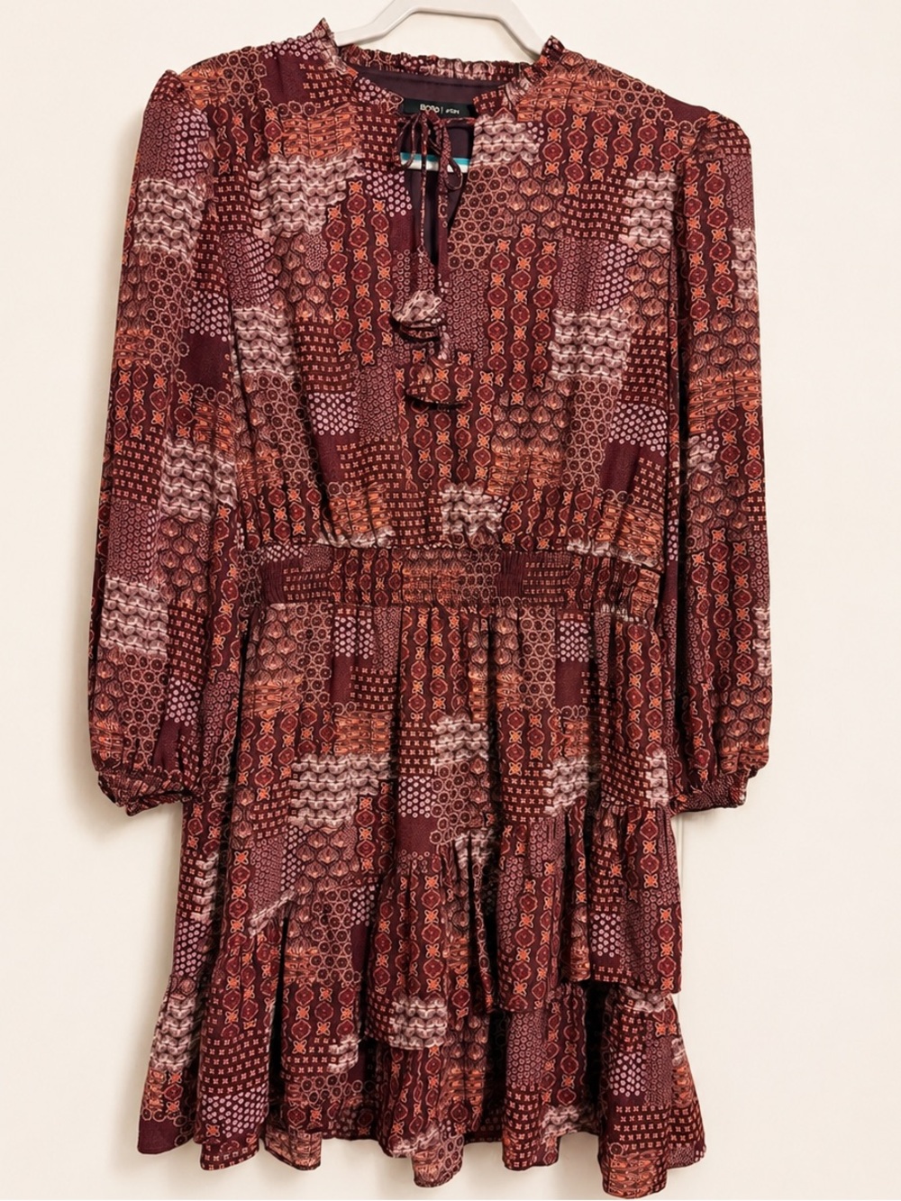 BCBG Paris Patchwork Print Tiered Dress – Size Large